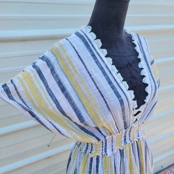 Club Z Collection Women Yellow Pink Striped Vacation Sundress Casual Dress L - Picture 10 of 10